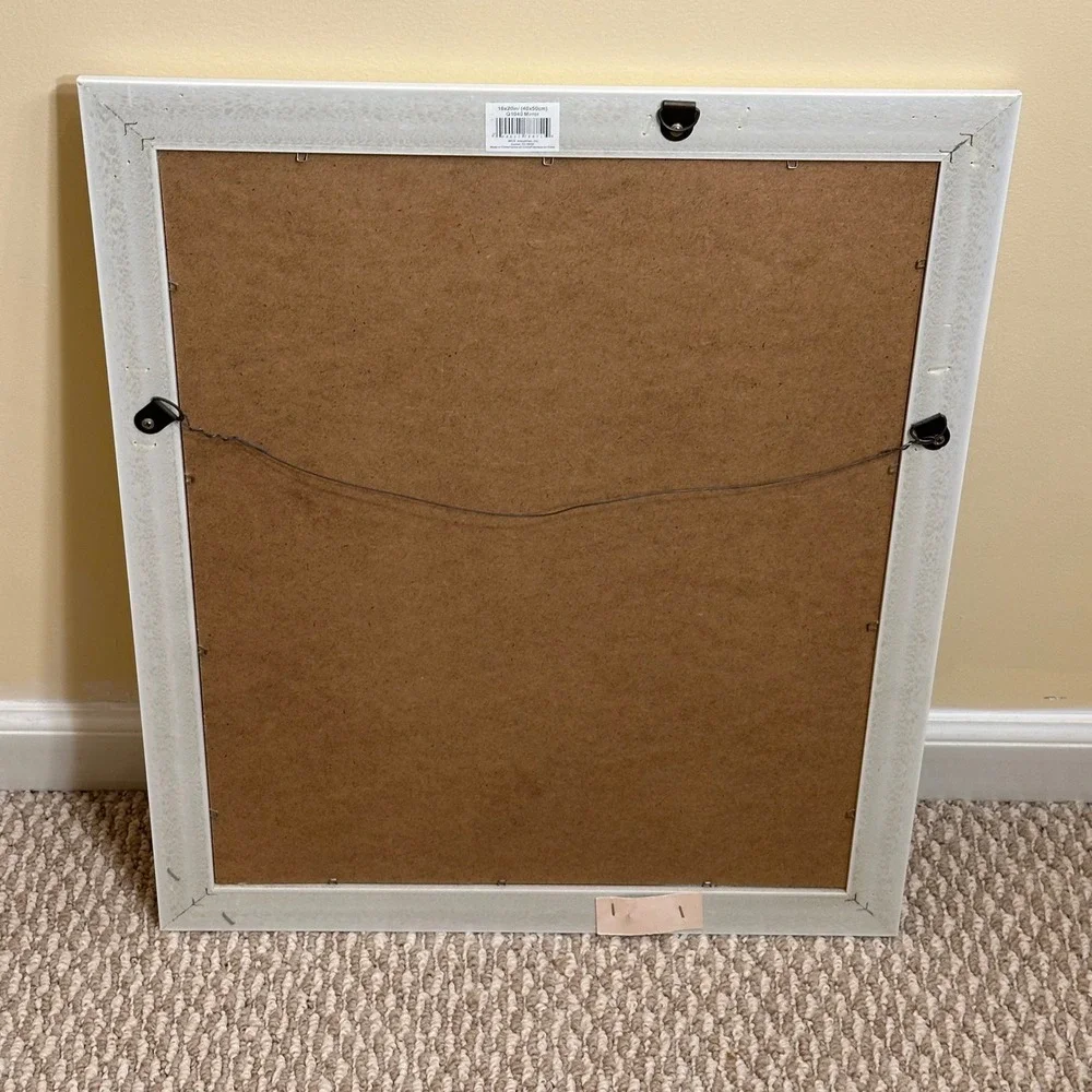 White Framed Wall Mirror 16x20 Rectangle Hanging Home Decor Vanity Preowned